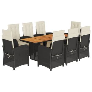 Ensemble de salle à manger de jardin 8 places en rotin PE noir avec repose-pieds réglables - Product Image 2