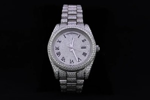 Solid 925 <b>Sterling</b> <b>Silver</b> <b>Watch</b> Fully Iced Out <b>Watch</b> Bust Down Hip Hop Diamond <b>Watch</b> For Men's Fashion - Product Image 5