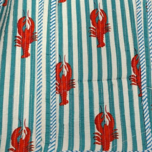 Premium Jaipur Block Print <b>Quilted</b> Cotton Tote Bag With Lobster Print Striped Design 18 X 18 Inches Machine Durable Shopping Bag - Product Image 4