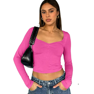 Camisetas de Manga Larga con Cuello Cuadrado y Logotipo Personalizado para Mujer, Top Corto Moderno de Alta Calidad para Damas - Product Image 5