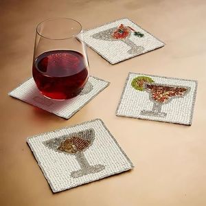 Juego de Posavasos de Cuentas Bordadas a Mano con Diseño Floral, Forma Personalizada, Hermoso Diseño Floral para Decoración Rústica del Hogar, Día de la Tierra - Product Image 5