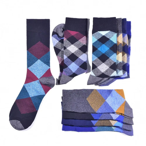 Crew <b>Socks</b> Argyle Pattern Blue Brown Navy Knitted Breathable Casual for Adults - Product Image 1