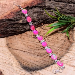 Pulsera de howlita rosa con cabujón ovalado, piedra preciosa hecha a mano, chapada en plata, cristal curativo, regalo de joyería para mujer - Product Image 4