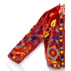 Velvet Embroidered Floral Jacket Mandarin Collar Full Sleeve Prairie Chic Autumn <b>Women's</b> <b>Coat</b> Hand Embroidery Design - Product Image 5