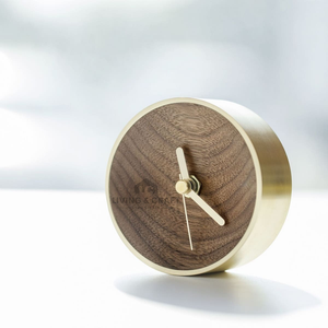 Modern Walnut Wood & Brass Table <b>Clock</b> – Handmade Silent Desk <b>Clock</b> for Living Room Office Decor - Product Image 1
