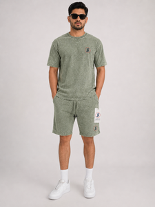 Men Acid Wash Summer <b>Set</b> Oversized Casual Outfit Featuring Acid Wash T Shirt And Matching Shorts For Streetwear Travel Beach - Product Image 1