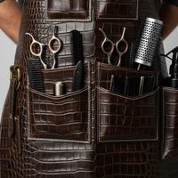 Tablier de barbier sans manches en cuir gaufré croco |   Sac de styliste de salon de mode européen multi-poches, personnalisable et réutilisable