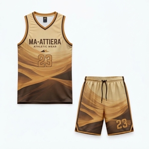 Ensemble short et maillot de basket marron pour homme, sans manches, col en V, imprimé vague abstraite, uniforme de sport personnalisé - Product Image 5