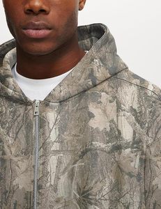 Mens Camo Zip Up Hoodie Fleece Hunting <b>Jacket</b> Maple Leaf Print Oversized Long Sleeve Hooded Sweatshirt - Product Image 3