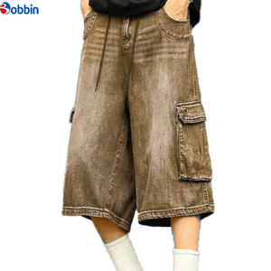 กางเกงยีนส์ขาสั้นทรงหลวมสไตล์ฮิปฮอปสตรีทแวร์แบรนด์ดังสำหรับผู้ชายและผู้หญิง ลุควินเทจ ซักฟอก เอวกลาง มีกระเป๋าหลายช่อง เหมาะสำหรับฤดูร้อน - Product Image 5