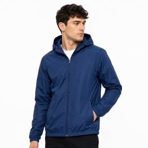 Veste coupe-vent de haute qualité avec logo personnalisé, légère, imperméable, à capuche, col à capuche uni, en polyester, décontractée, pour hommes, pour le sport - Product Image 2