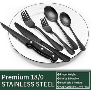 Set di posate da 24 pezzi con coltelli da bistecca inclusi, posate in acciaio per la tavola, set di stoviglie premium per la cena - Product Image 2