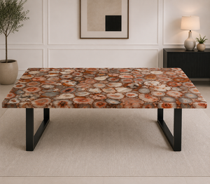 Table à manger en pierre d'agate rouge, table en pierre semi-précieuse faite à la main, table moderne en dalle d'agate rouge, mobilier d'intérieur haut de gamme - Product Image 1