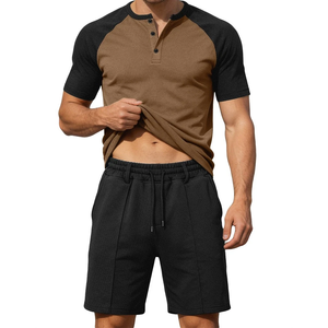 Conjunto de 2 Piezas para Hombre, Camisa Henley de Manga Corta y Pantalones Cortos de Playa para Verano, 100% Algodón, Tela de Velour - Product Image 5