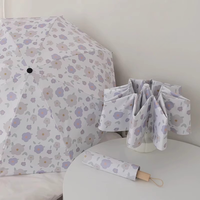 Paraguas de Marca OEM al por Mayor con Estampado Floral Morado, Apertura Automática de 3 Pliegues, UPF50, Doble Uso para Lluvia y Sol, para Mujer