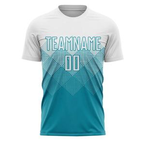 เสื้อฟุตบอลผู้ชายไล่เฉดสีขาว-เขียวอมฟ้า ปรับแต่งชื่อทีมและหมายเลขได้ ระบายอากาศได้ดี ผลิตจากโพลีเอสเตอร์ แขนสั้น เสื้อฟุตบอลสำหรับการเล่นกีฬา - Product Image 2