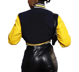 Chaqueta Universitaria Personalizada de Alta Calidad para Mujer, Modelo 2025, Cuerpo de Lana y Mangas de Cuero, Estilo Béisbol - Product Image 2