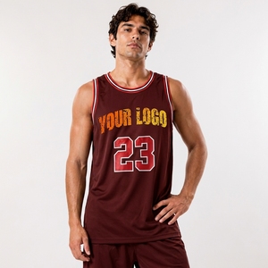 Men s Maroon Basketball Jersey Tank Top With Name Number And Custom Logo Front Print Breathable Polyester <b>Athletic</b> Fit - Product Image 4