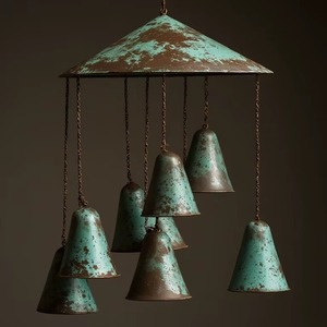 Lámpara de Araña Triangular de Bronce Hecha a Mano, Personalizable al por Mayor, con Campanas Colgantes, Decoración de Interiores, Escultura Artística - Product Image 2
