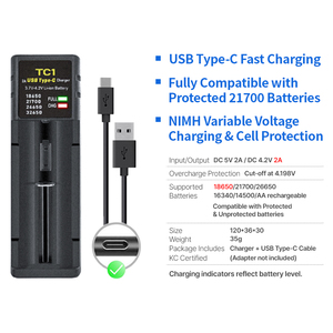 Cargador de Batería Rápido USB C Portátil ZEROBEAM, 1 Ranura, Iluminación LED, para Celdas Recargables de Iones de Litio 21700 18650 26650 y NiMH - Product Image 3