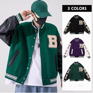 เสื้อแจ็คเก็ตเบสบอลปักลายเชนิลล์ทรงโอเวอร์ไซส์สำหรับผู้ชาย พร้อมปกเสื้อพับได้ สไตล์วิทยาลัยสุดเท่ห์ - Product Image 5