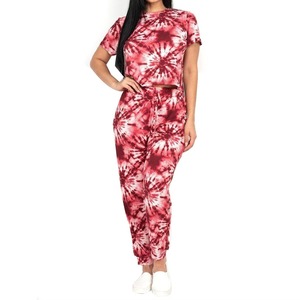 Women Tie Dye Crop Top Jogger Set 2 Piece <b>Matching</b> Tracksuit Lounge Wear Summer Casual Full Length Drawstring Pockets - Product Image 4