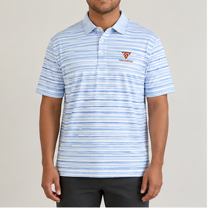 Trackstar Men's Sky <b>Blue</b> White Striped <b>Polo</b> <b>Shirt</b> Short Sleeve Button Collar Casual Golf <b>Shirt</b> Custom Logo - Product Image 1