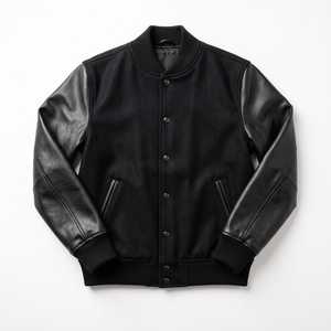 Veste varsity marron pour homme Furat Leathers, écologique, col montant, manches en cuir, logo G brodé, coupe-vent, respirante - Product Image 1