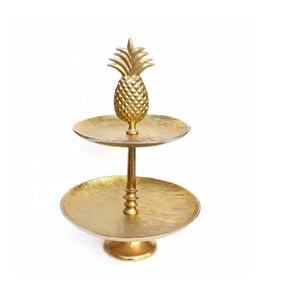 Cast Aluminium Pineapple on Top 2 Tier Round <b>Cake</b> Stand With Nickel & Gold Aluminium Fruit Stand Stands <b>Cake</b> Tools From India - Product Image 5