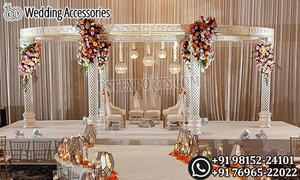 Mandap de mariage moderne de style arabe, blanc, découpé au laser, avec piliers sculptés Jali élégants, en métal pour extérieur, au Royaume-Uni - Product Image 6