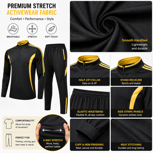 Conjunto Deportivo Personalizado con Logotipo OEM para Hombre, Chaqueta Deportiva Negra y Amarilla con Cierre de Cremallera y Pantalones Jogger para Marcas de Ropa Deportiva - Product Image 4