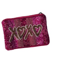 Sac à main en polyester rectangulaire fait main avec perles en forme de cœur, broderie XOXO, idéal pour la Saint-Valentin