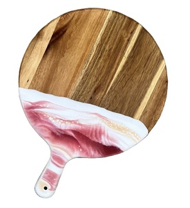 Bellamente decorativo rebanada redonda para picar queso Tabla de utensilios de cocina hogar madera maciza y resina charcutería Tabla de servir - Product Image 1
