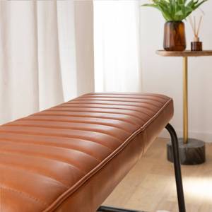 Vandana Vertex Lyra <b>bench</b> in brown leather and black <b>metal</b> - Product Image 3