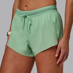 Asymmetric Drawstring Waist Solid Black Yoga Shorts Breathable Spandex/Nylon High Rise Workout <b>Gym</b> <b>Mesh</b> Seamless - Product Image 5