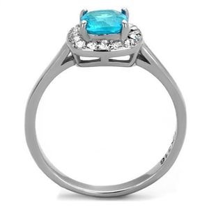 Anello TK2161 in Acciaio Inossidabile Lucidato con Vetro Sintetico Blu Mare, Anelli Raffinati - Product Image 3
