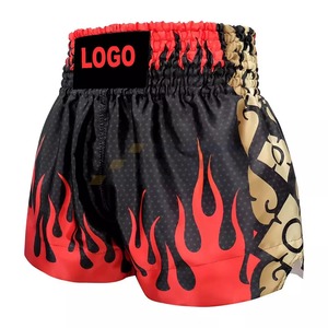 Men's Muay Thai Shorts Black <b>Red</b> <b>Hot</b> Shorts Mid Elastic Breathable Satin Eco-Friendly Quick Dry Front Logo Sporty - Product Image 2