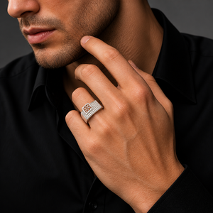 Bague pour homme en argent sterling 925, motif nid d'abeille et grappe de diamants, finition polie, style signet géométrique carré, pour mariage, fête, usage quotidien, haute qualité - Product Image 1
