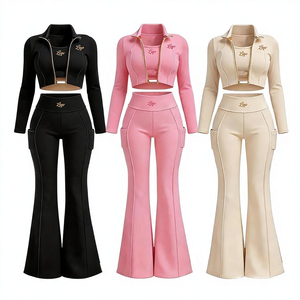 Women's 2 Piece Sporty <b>Knitted</b> <b>Set</b> Full Sleeve Crew Neck Solid Color Breathable Long Leggings Tops Spring Summer Skinny Fit - Product Image 3
