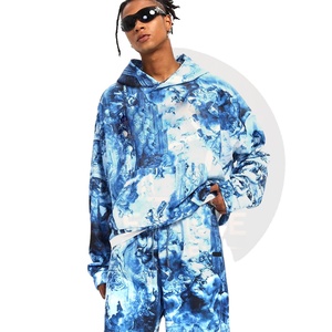 2025 último estilo recién llegado estampado personalizado duradero suelto gota hombro Sudadera con capucha y cintura con cordón pantalones de pierna recta chándales - Product Image 1