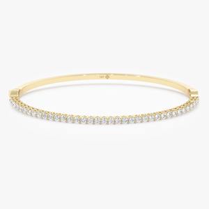 Bracelet jonc en or 14K/18K avec diamants naturels sertis à griffes et perles d'eau douce, certifié IGI, 1,256 carats au total, élégance décontractée minimaliste, facile à porter - Product Image 1