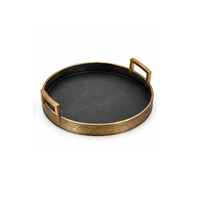 Plateau de rangement rond en métal avec poignées en laiton, finition huilée, design industriel, utilisation sur table, à un seul niveau - Product Image 6