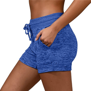 Shorts tricotés à taille haute avec cordon de serrage et poches pour femmes, vêtements de sport décontractés et respirants, gris chiné - Product Image 2