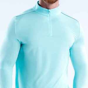 <b>Men's</b> Light Blue Long Sleeve <b>Collarless</b> Breathable Spandex Satin Sporty Casual <b>Shirt</b> Knitted Quick Dry Autumn Wear - Product Image 5