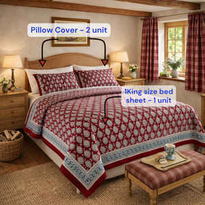 Nueva Sábana King Size Hecha a Mano con Estampado de Bloques de Jaipur, 100% Algodón, Suave, Duradera, con Tinte No Tóxico, Diseño Floral, para Uso Doméstico y Hotelero - Product Image 6