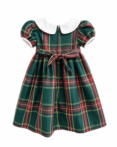 Vestido clásico a cuadros para niñas con cuello Peter Pan y ribete de encaje |   Elegante Vestido para Fiesta Navideña - Product Image 2