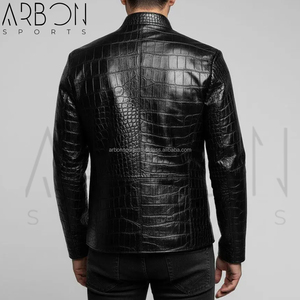 Veste en cuir texturé pour homme, couleur noire, design gaufré de qualité supérieure, vêtement d'extérieur élégant, matière confortable et durable - Product Image 5