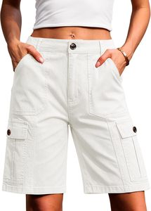 2026 Wholesale Women's Shorts High Waist Stonewashed Denim Cargo Shorts With Pockets Casual Breathable Regular Fit Shorts ODM - Product Image 5