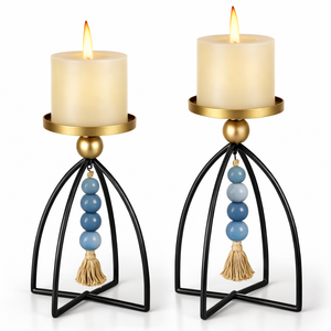 Candelabros Dorados y Negros con Cuentas Naranjas, Portavelas Decorativos con Borlas para Iluminación Moderna del Hogar y la Oficina, Elegantes - Product Image 2