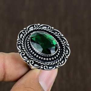 Faceted Emerald Ring Oxidized 925 Sterling <b>Silver</b> Boho Statement Ring Handmade Unique Gemstone Jewelry For Women - Product Image 2